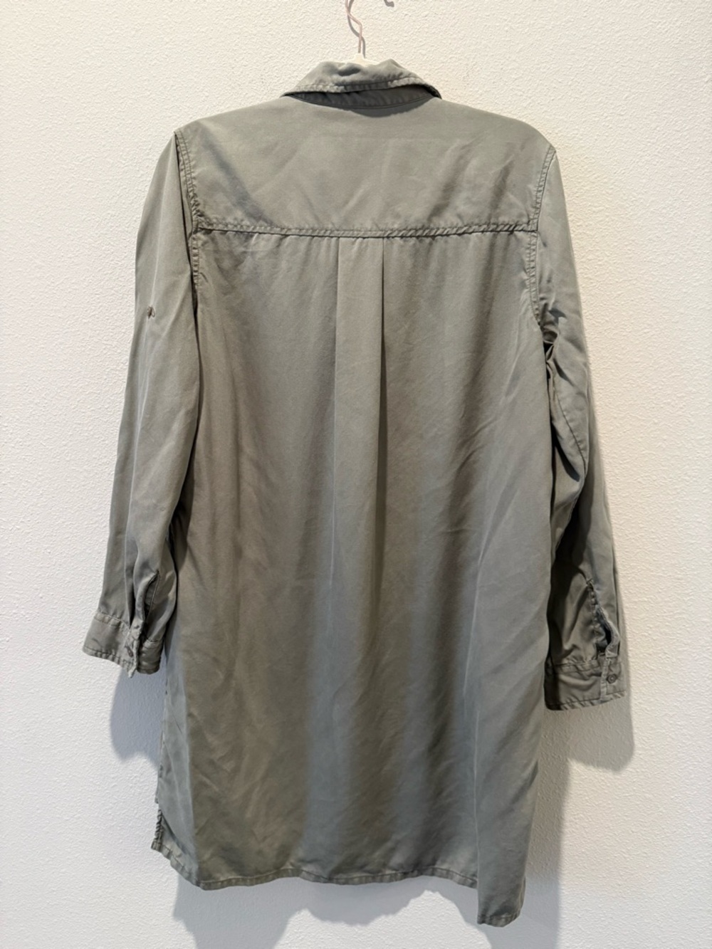 Quince Olive Gray Vintage Wash Tencel Roll Sleeve Tunic Dress Medium - Picture 10 of 11